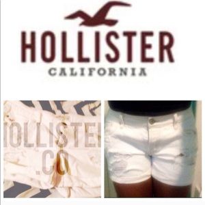 White ripped Hollister Jean shorts